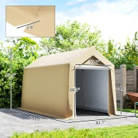 Outsunny Galvanized 7' x 12' Outdoor Storage Tent, Heavy Duty and Waterproof Portable Shed for Bike, Motorcycle, Tools, Beige(m-3)