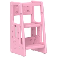 Qaba Toddler Kitchen Helper 2 Step Stool with Adjustable Height Platform and Safety Rail, Pink(m-2)