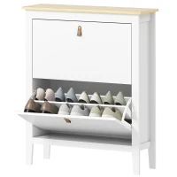 HOMCOM Narrow Shoe Cabinet with 2 Flip Drawers, Adjustable Shelves for Entryway, Holds 10-14 Pairs, White(m-2)