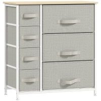 HOMCOM 7-Drawer Dresser Storage Tower Cabinet Organizer Unit, Easy Pull Fabric Bins with Metal Frame for Bedroom, Closets, Light Gray