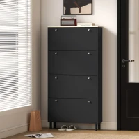 HOMCOM Narrow Shoe Cabinet with 4 Flip Drawers, Shoe Storage Cabinet with Adjustable Shelves, Holds 24–32 Pairs, Black(m-9)