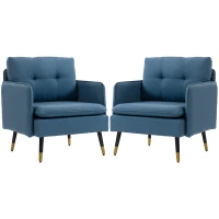 HOMCOM Accent Chairs Set of 2, Upholstered Armchairs with Tufted Back Cushion and Steel Legs for Living Room, Bedroom(m-2)
