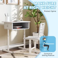 Qaba Kids Desk and Chair Set, Height Adjustable Children Study Desk and Chair with Drawer, Study Table for Bedroom, Grey(m-6)