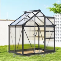 Outsunny Polycarbonate Greenhouse, Heavy Duty Outdoor Aluminum Walk-in Green House Kit Vent Door, 6.2'x4.3'x6.6' Gray(m-3)