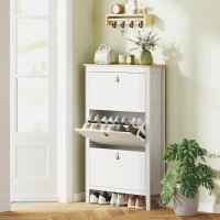 HOMCOM Narrow Shoe Cabinet with 3 Flip Drawers, Adjustable Shelves for Entryway, Holds 15-21 Pairs, White(m-1)