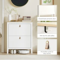 HOMCOM Narrow Shoe Cabinet with 2 Flip Drawers, Adjustable Shelves for Entryway, Holds 10-14 Pairs, White(m-7)
