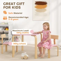 Qaba Kids Table and 2 Chair Set, Children Multi-Activity Furniture Set for Playing, Learning, Eating, Craft, Pink(m-6)