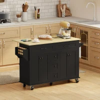 HOMCOM Kitchen Island Cart with Power Outlet & Drop Leaf, 55" Rolling Kitchen Island on Wheels with Storage, Black(m-8)