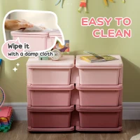 Qaba 3 Tier Kids Toy Organizer and Storage Bins with 6 Plastic Drawers, Pink(m-6)