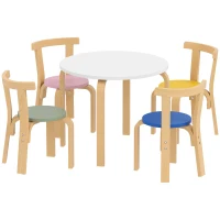 Qaba Wooden Kids Table and Chairs Set, Toddler Table and Chairs Set for 3-8 Years, Multi-Coloured(m-2)