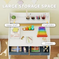 Qaba Kids Study Table and Chair Set, Art Desk and Chair Set with Storage Shelf and Drawers for 3-8 Year Old(m-5)