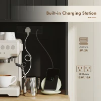 HOMCOM 68" Pantry Cabinet with Charging Station, Kitchen Storage Cabinet with Microwave Stand, 4 Door Racks, Black(m-6)