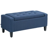 HOMCOM Storage Ottoman Bench, Linen Upholstered Bench with Tufted Design, Dark Blue(m-11)