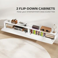 HOMCOM 71" Floating TV Stand for TVs up to 72 Inch, Wall Mount Media Console with 2 Fluted Flip-Down Doors, Cable Hole, White(m-5)