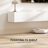 HOMCOM 71" Floating TV Stand for TVs up to 72 Inch, Wall Mount Media Console with 2 Fluted Flip-Down Doors, Cable Hole, White(m-4)