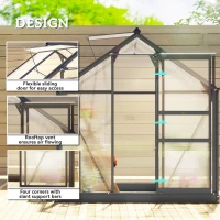 Outsunny Polycarbonate Greenhouse, Heavy Duty Outdoor Aluminum Walk-in Green House Kit Vent Door, 6.2'x4.3'x6.6' Gray(m-4)