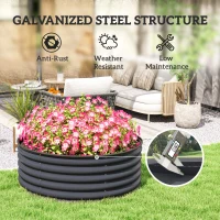 Outsunny Galvanized Raised Flower Bed, 4 x 4 x 1.5 ft Outdoor Metal Raised Bed with Safety Edging and Gloves, Dark Grey(m-5)