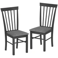 HOMCOM Wooden Dining Chairs Set of 2, Farmhouse Upholstered Kitchen Chairs with Rubber Wood Frame, Black and Gray(m-11)