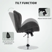 HOMCOM Swivel Office Chair, Velvet Desk Chair with Wide Bucket Seat, Butterfly Back, Tilt Function and Round Base, Dark Grey(m-6)