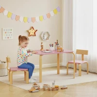 Qaba Kids Table and 2 Chair Set, Children Multi-Activity Furniture Set for Playing, Learning, Eating, Craft, Pink(m-1)