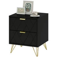 HOMCOM Modern Bedside Table, Accent Nightstand with 2 Drawers, Bed End Table for Bedroom, Black(m-2)