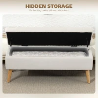HOMCOM Storage Ottoman with Lid, Velvet Upholstered Storage Bench with Wood Legs for Living Room, Cream White(m-4)