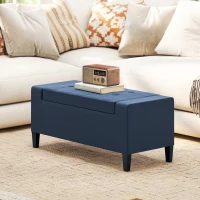 HOMCOM Storage Ottoman Bench, Linen Upholstered Bench with Tufted Design, Dark Blue(m-9)