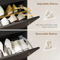 HOMCOM Narrow Shoe Cabinet with 4 Flip Drawers, Shoe Storage Cabinet with Adjustable Shelves, Holds 24–32 Pairs, Black(m-5)