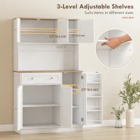 HOMCOM 68" Pantry Cabinet with Charging Station, Kitchen Storage Cabinet with Microwave Stand, 4 Door Racks, White(m-5)