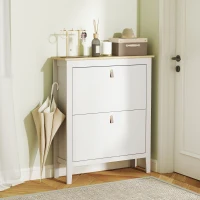 HOMCOM Narrow Shoe Cabinet with 2 Flip Drawers, Adjustable Shelves for Entryway, Holds 10-14 Pairs, White(m-8)