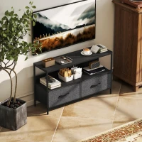 HOMCOM TV Stand with Charging Station, TV Table with 2 Foldable Linen Drawers and Open Shelf for 47 Inch Television, Black(m-8)