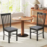 HOMCOM Wooden Dining Chairs Set of 2, Farmhouse Upholstered Kitchen Chairs with Rubber Wood Frame, Black and Gray(m-2)