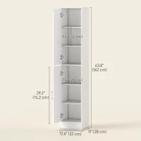 kleankin Tall Bathroom Cabinet with Mirror Narrow Bathroom Storage Cabinet with Doors Adjustable Shelves for Small Spaces White(m-3)