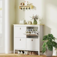 HOMCOM Narrow Shoe Cabinet with 4 Flip Drawers, Adjustable Shelves for Entryway, Holds 12-20 Pairs, White(m-1)