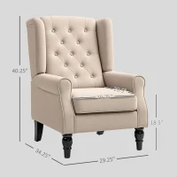 HOMCOM Wingback Accent Chair for Living Room, Button-Tufted Lounge Chair with Round Armrests and Wood Legs, Beige(m-3)