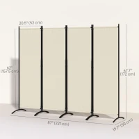 Outsunny Folding Room Divider, Privacy Screen for Home Office Bedroom, 5.6FT Tall, Cream White(m-3)