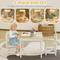 Qaba Kids Table and Chairs Set, Toddler Table and 2 Chair Set for Activity, Art, Craft, Reading, Learning, Natural(m-5)