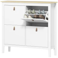 HOMCOM Narrow Shoe Cabinet with 4 Flip Drawers, Adjustable Shelves for Entryway, Holds 12-20 Pairs, White(m-2)