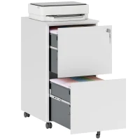 Vinsetto Vertical Steel Filing Cabinet on Wheels, 2-Drawer Lockable File Cabinet with Adjustable Hanging Bar for A4, Legal and Letter Size, White(m-11)