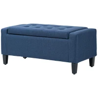 HOMCOM Storage Ottoman Bench, Linen Upholstered Bench with Tufted Design, Dark Blue(m-2)