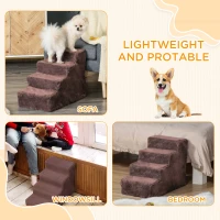 PawHut 4-Step Dog Ramp for Sofa, Bed, and Couch, with Removable Cover, Brown(m-7)