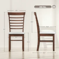 HOMCOM Wooden Dining Chairs Set of 2, Farmhouse Upholstered Kitchen Chairs with Rubber Wood Frame, Dark Brown and Beige(m-3)