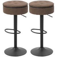 HOMCOM Set of 2 Barstools with Storage, Swivel Bar Stools with PU Leather Upholstered, Footrest, Steel Base, Brown(m-2)