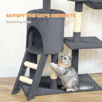 PawHut 53" Cat Tree Tower, Kitten Activity Centre with Scratching Posts, Condo, Perches, Ladder, Hammock, Dangling Toys, Dark Grey(m-7)