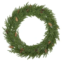 HOMCOM 36 inch Christmas Wreath, Artificial Norfolk Pine Wreath with Pine Cones and Realistic Branches for Door, Wall(m-11)