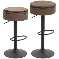 HOMCOM Set of 2 Barstools with Storage, Swivel Bar Stools with PU Leather Upholstered, Footrest, Steel Base, Brown(m-11)