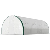 Outsunny Tunnel Greenhouse Walk-in Plant Warm House with 2 Hinged Doors, 8 Mesh Windows, 20' x 10' x 6.6', White(m-1)