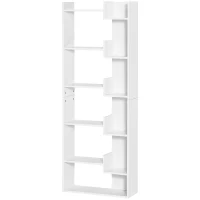 HOMCOM 6-Tier Tall Bookcase, Modern Storage Bookshelf, Display Shelves, Floor Standing Shelving, Display Rack for Living Room, Home Office, White(m-11)