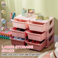 Qaba 3 Tier Kids Toy Organizer and Storage Bins with 6 Plastic Drawers, Pink(m-4)