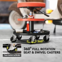 HOMCOM Rolling Garage Stool, 300 LBS Capacity Mechanic Stool with 2.5" Wheels, Tool Trays Storage, Adjustable Height, Orange(m-7)